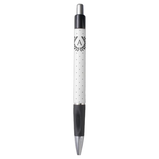 Black And White Laurel Monogram Polka Dots Pattern Pen (Voorkant Verticaal)