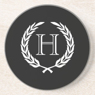 Black and White Laurel Wreath Zandsteen Onderzetter
