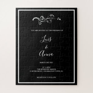 Black and White Leaf Wedding Invitation Puzzle