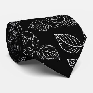 Black And White Leafy NeckTie Stropdas