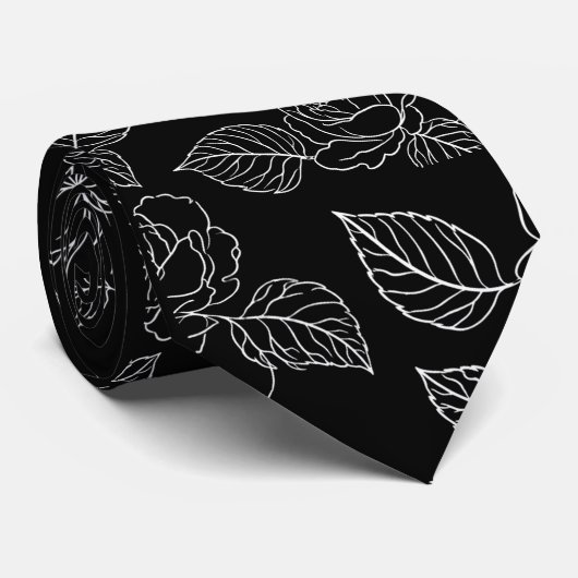 Black And White Leafy NeckTie Stropdas (Opgerold)