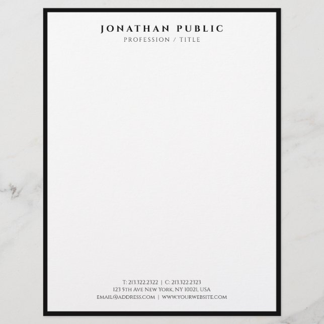 Black And White Letterhead Modern Professional Briefhoofd (Voorkant)
