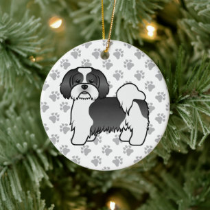 Black and White Lhasa Apso Cute Dog Keramisch Ornament