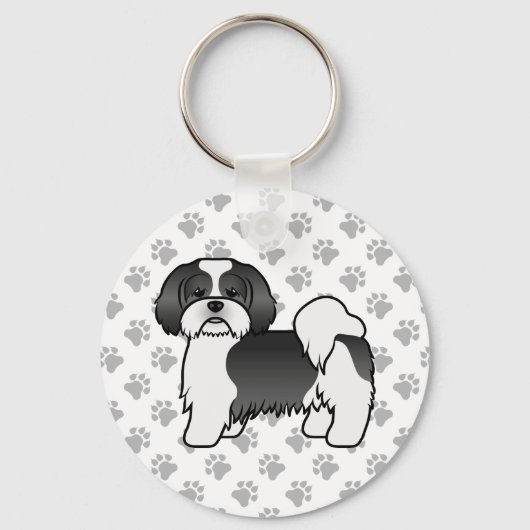 Black and White Lhasa Apso Cute Dog Sleutelhanger (Voorkant)
