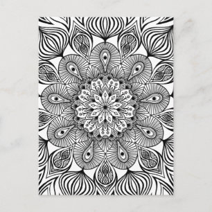Black and White Mandala Trippy Psychedelic Hippie Briefkaart