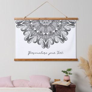 Black and White Mandala Trippy Psychedelic Hippie Hangend Wandkleed