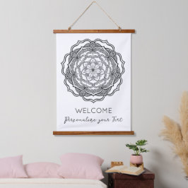 Black and White Mandala Trippy Psychedelic Hippie Hangend Wandkleed