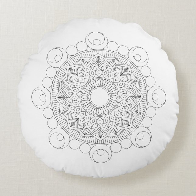 Black and White Mandala v2 Round Pillow Rond Kussen (Voorkant)
