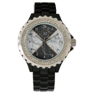Black and White Marble Watch - Jaren toevoegen/Let Horloge