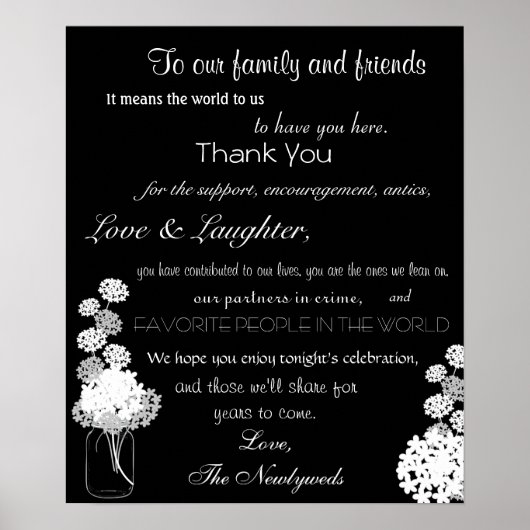 Black and White Mason Jar Wedding Bedankt Poster (Voorkant)