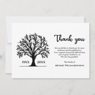 Black and White Memorial Funeral Tree of Life Bedankkaart