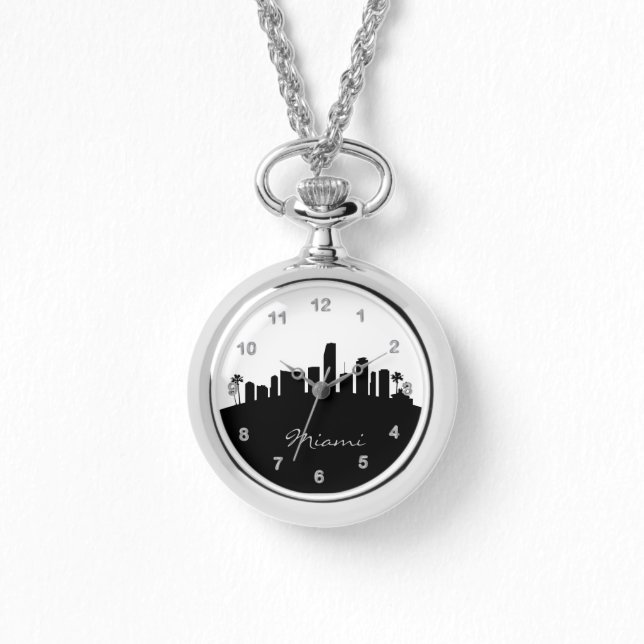 Black and White Miami, Florida Skyline Horloge (Voorkant)