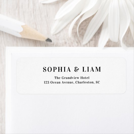 Black and White Minimalist Script Wedding Address Etiket (Insitu)