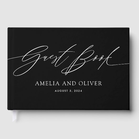 Black and White Minimalist Wedding Guest Book Gastenboek (Voorkant)