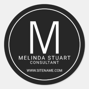 Black and White Modern Monogram Business Ronde Sticker