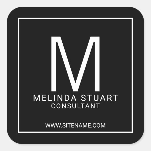 Black and White Modern Monogram Business Vierkante Sticker (Voorkant)