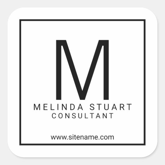 Black and White Modern Monogram Business Vierkante Sticker (Voorkant)