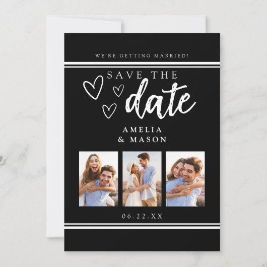 Black and White Modern Photo Collage Save the Date (Voorkant)