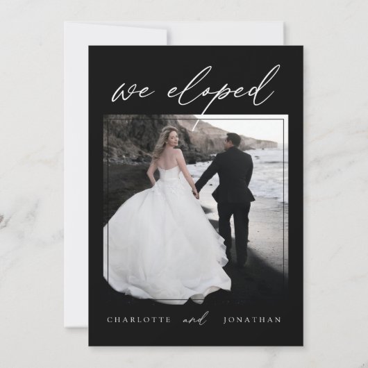 Black and White Modern Photo Elopement Wedding Kaart (Achterkant)