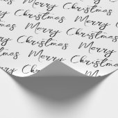 Black and White Modern Script Merry Christmas Cadeaupapier (Hoek)