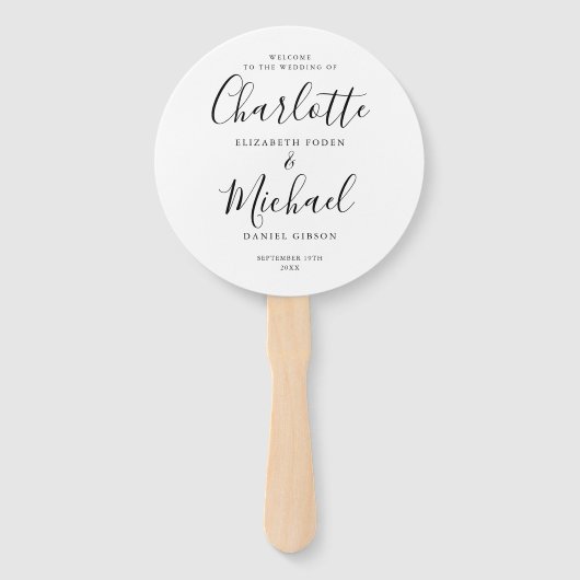 Black and White Modern Script Wedding Programme Handwaaier (Voorkant)