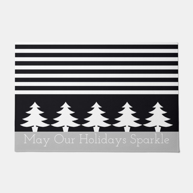 Black and White Modern Stripe Festive Deurmat (Voorkant)