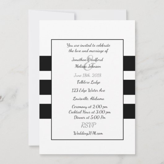 Black and White Modern Stripe Wedding Invitations (Devant)
