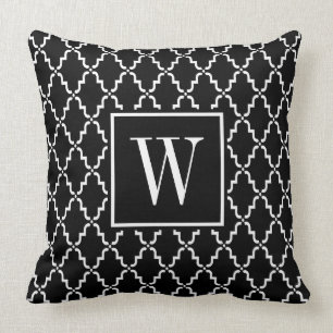 Black and White Monogram Moroccan Quatrefoil Kussen