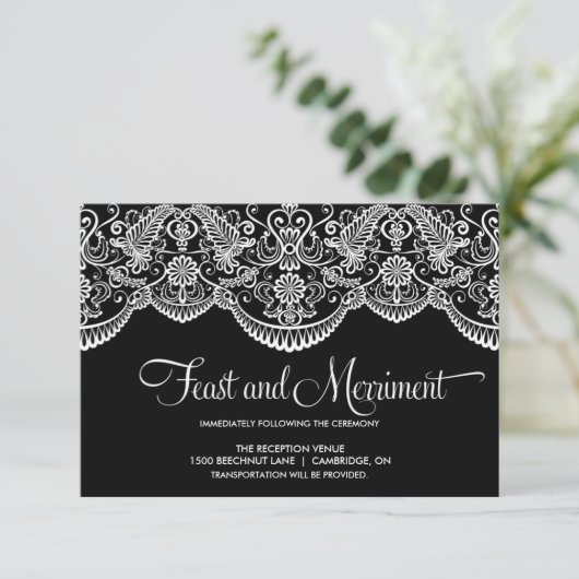 Black and White Moroccan Lace Reception Kaart (Staand voorkant)