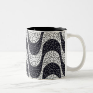 Black and white mosaic wave mug