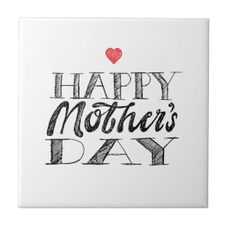 Black and White Mother's Day Lettering & Heart Tegeltje
