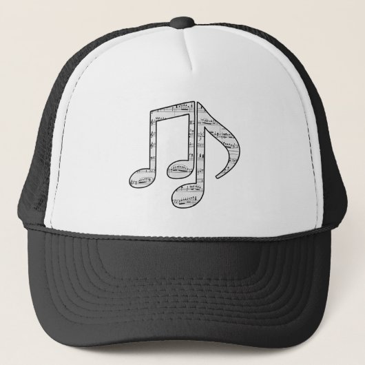 Black and White Music Notes Hat Trucker Pet (Voorkant)