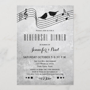 Black and White Music Rehearings Dinner Invitation Kaart