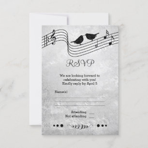 Black and White Music Thed Wedding RSVP-kaart RSVP Kaartje