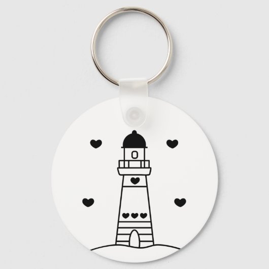Black and White Nautical Lighthouse girly Sleutelhanger (Voorkant)