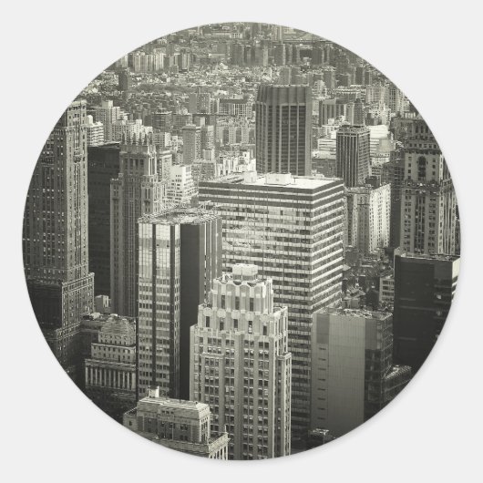 Black and White New York City Skyline Ronde Sticker (Voorkant)