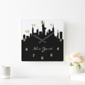 Black and White New York Skyline Vierkante Klok (Huis)