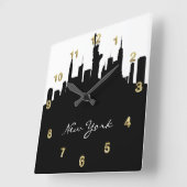 Black and White New York Skyline Vierkante Klok (Hoek)
