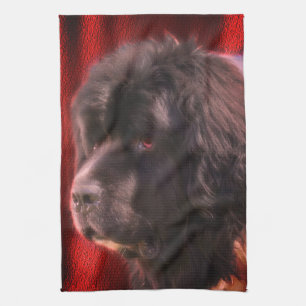 Black and White Newfoundland Dog Face Theedoek