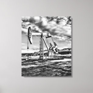 Black and White Oil Well Pumping (Pumpjack) Unit Canvas Afdruk