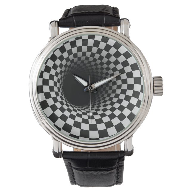 Black and White Optical Illusion Tunnel Horloge (Voorkant)