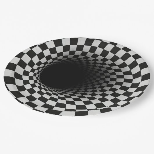 Black and White Optical Illusion Tunnel Papieren Bordje (Gekanteld)