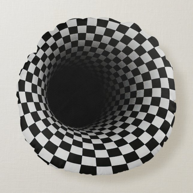 Black and White Optical Illusion Tunnel Rond Kussen (Voorkant)