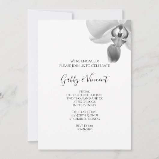 Black and White Orchids Engagement Party Kaart (Voorkant)