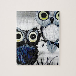 Black and white owl watercolor bird love painting legpuzzel