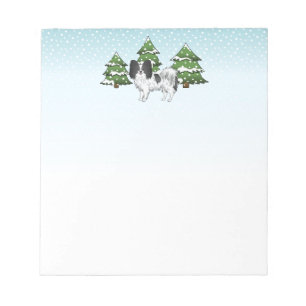 Black and White Papillon Cute Dog in Winter Forest Notitieblok