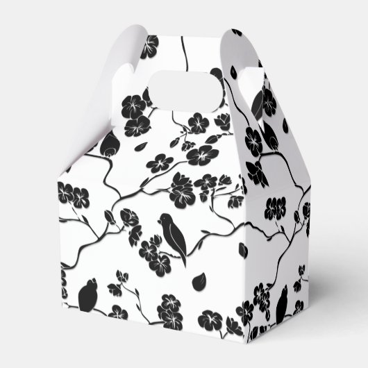 Black and White Pattern Birds on Cherry Blossoms Bedankdoosjes (Achterkant)