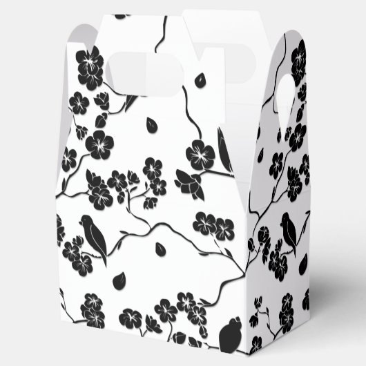 Black and White Pattern Birds on Cherry Blossoms Bedankdoosjes (Geopend)