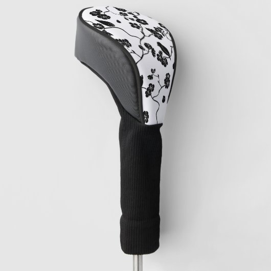 Black and White Pattern Birds on Cherry Blossoms Golfheadcover (Schuin)