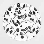 Black and White Pattern Birds on Cherry Blossoms Labels (Design 2)